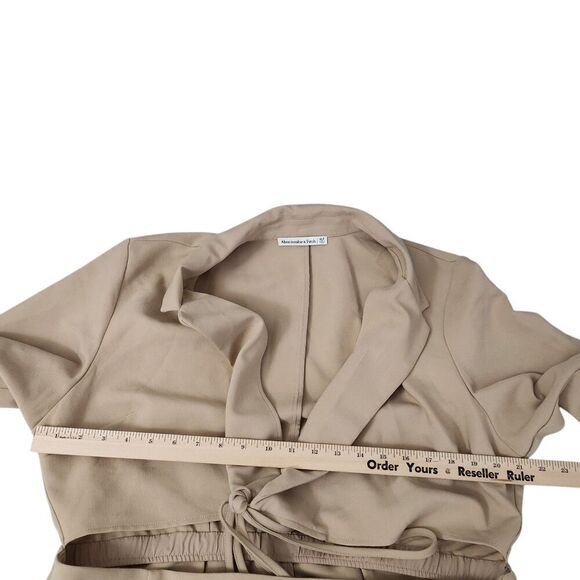 Abercrombie & Fitch Blazer Dress XL Petite XLP Tan Wrap-Front Cutout Long Sleeve - Picture 9 of 11